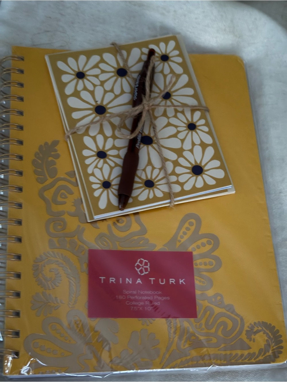 Trina Turk Yellow & Gold Notebook, 5 Floral Cards w/Envelopes and a Pen
